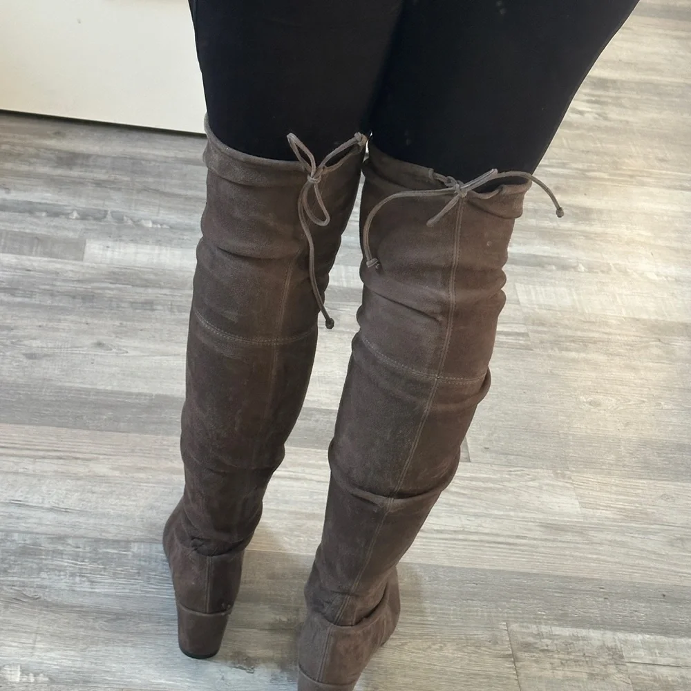 Stuart Weitzman Tieland Over The Knee Tall High Heeled Suede Boots Brown Size 9